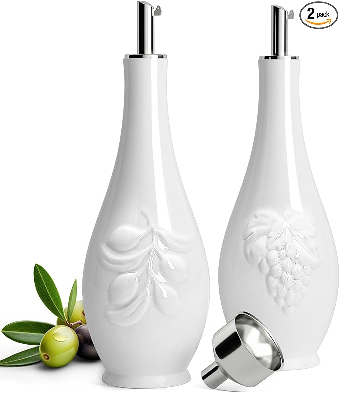HOMBENE Porcelain Oil and Vinegar Dispenser Set, 11 oz Olive Oil Dispenser by HOMBENE