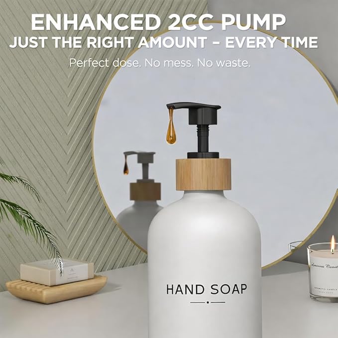 Hand and Dish Soap Dispenser Set, 16oz Glass Bottles - Image 5