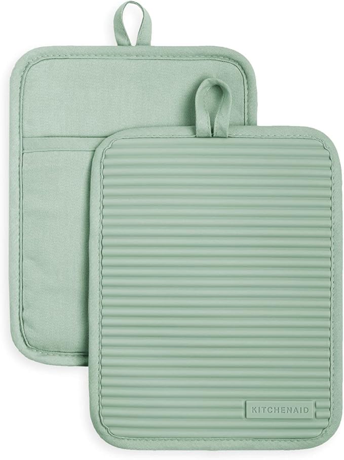KitchenAid Ribbed Soft Silicone Pot Holder 2-Pack Set, Pistachio Green - Image 2