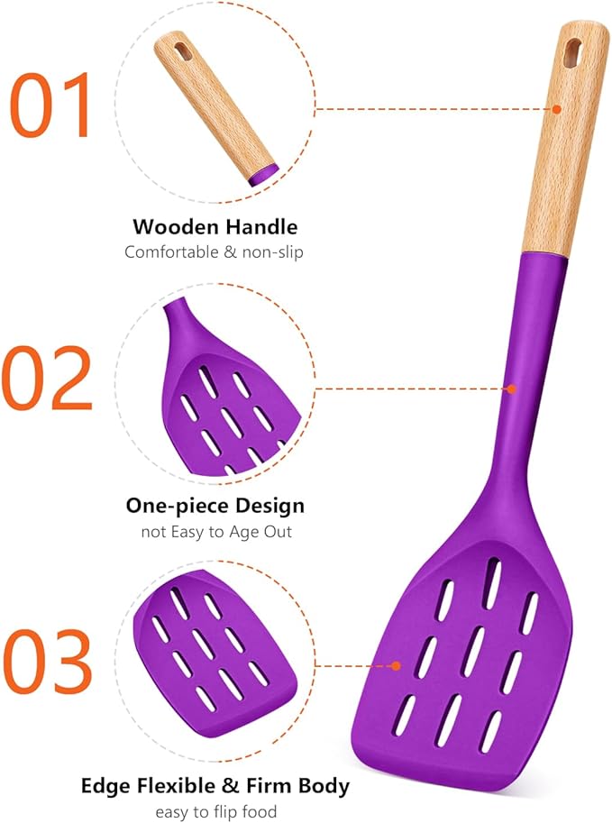 Pack of 2 Silicone Spatula, Non Stick Cooking Utensil Set, Wooden Handle - Image 3