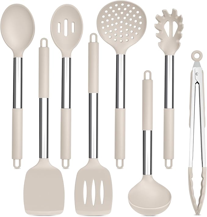 TeamFar Kitchen Utensils Set of 8, Silicone Utensils Kitchen Tools Set by TeamFar