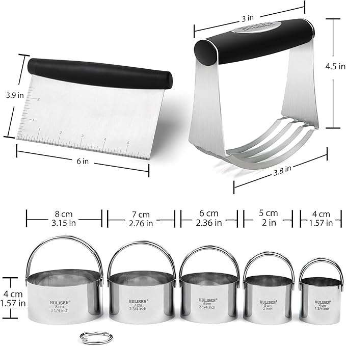 HULISEN Stainless Steel Biscuit Cutter Set, Pastry Scraper and Dough Blender - Image 8