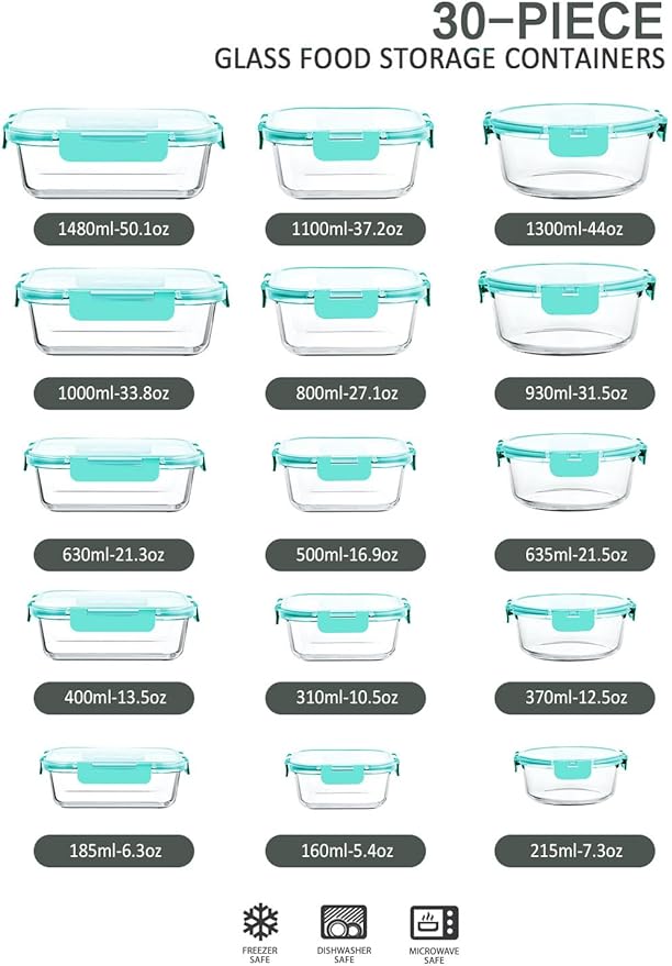 30 Pieces Glass Food Storage Containers - Image 2