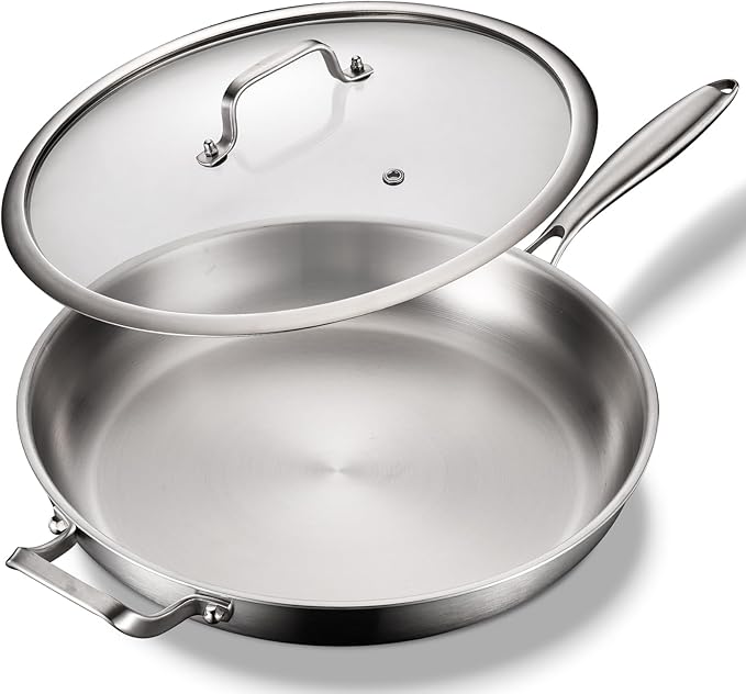 DELARLO Tri-Ply Stainless Steel Pan, 18/10 Frying Pan, Oven Safe Up to 600°F by DELARLOCOOKWARE