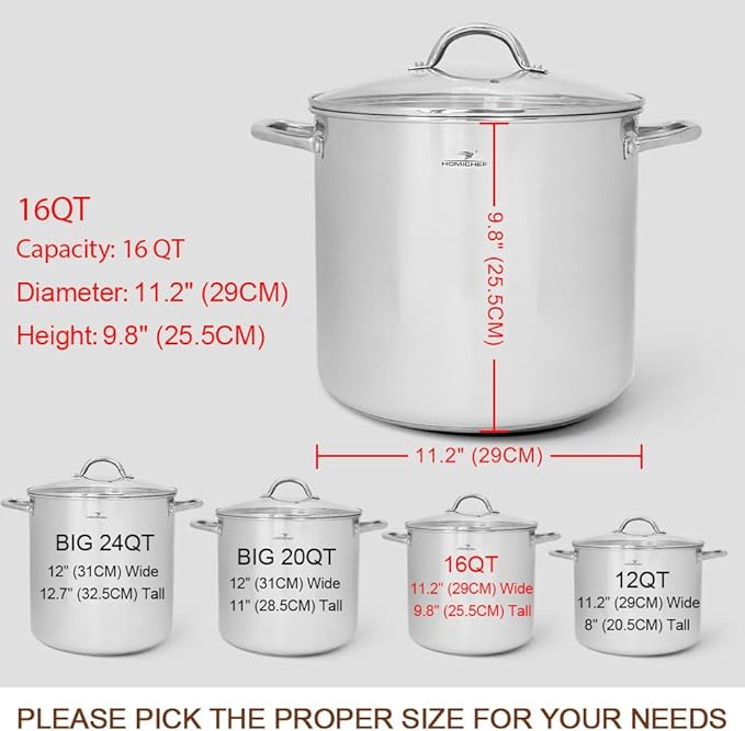 HOMICHEF 16 Quart LARGE Stock Pot - Image 4