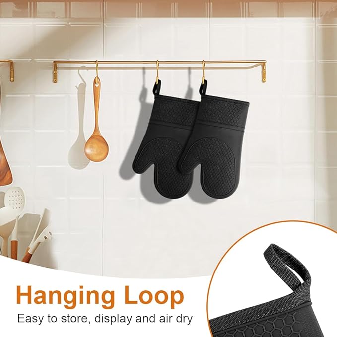 AUAUY Oven Mitts with 2 Potholders, Silicone Oven Gloves Heat Resistant 464°F - Image 5
