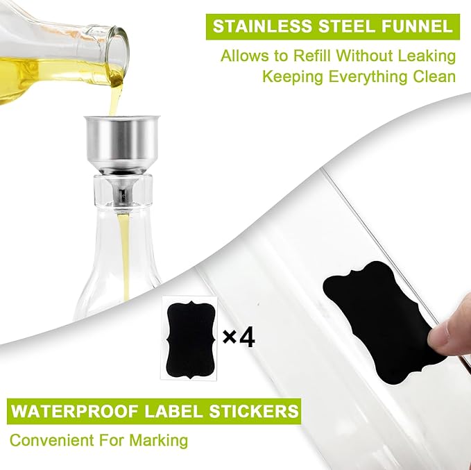 Showvigor Olive Oil Dispenser Bottles, 2 Pourers and 1 Funnel - Image 2