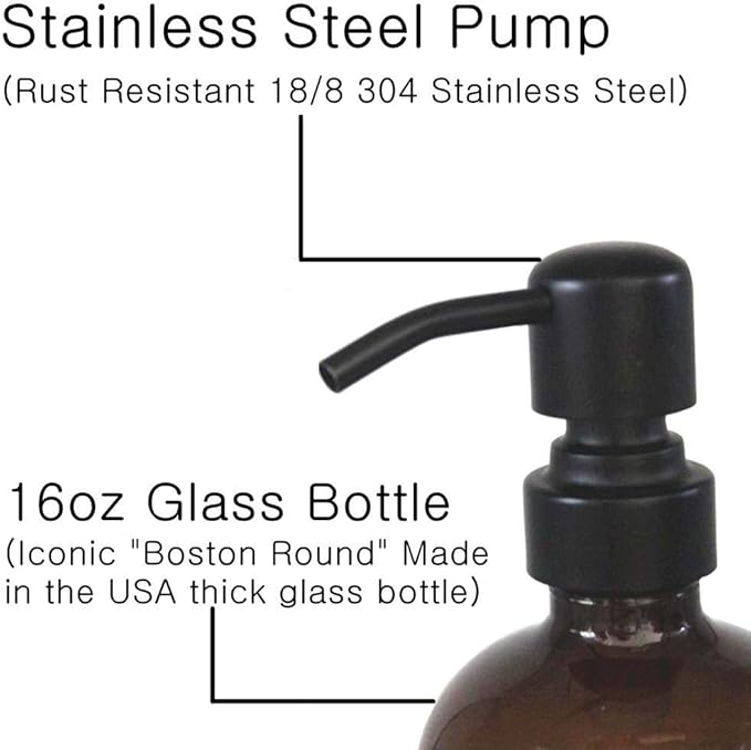 2 Pack Thick Amber Glass Pint Jar Soap Dispenser - Image 3