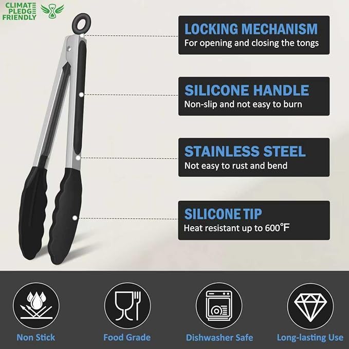 Tongs for Cooking, 600ºF High Heat-Resistant Stainless Steel Kitchen Tongs - Image 3