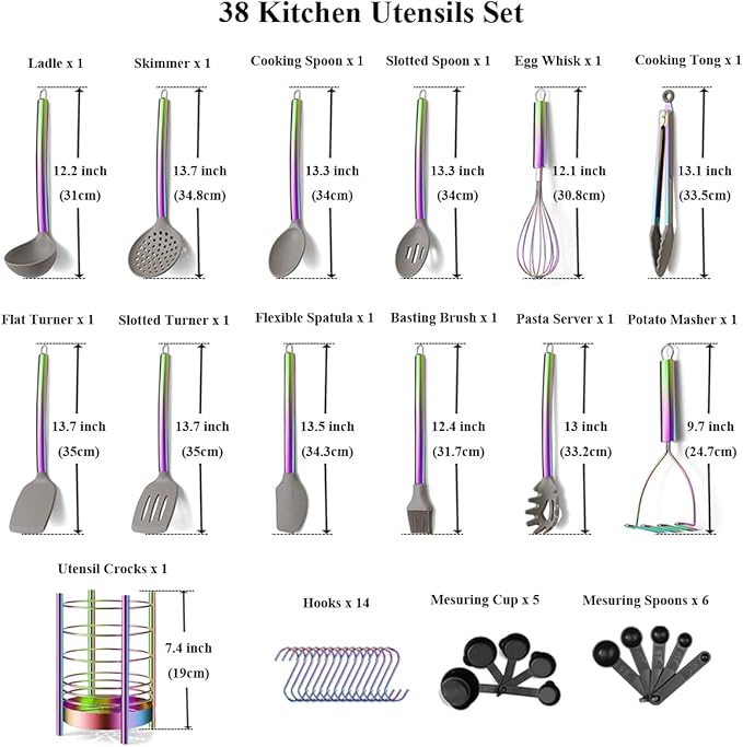 38 Piece Silicone kitchen Cooking Utensils Set - Image 2