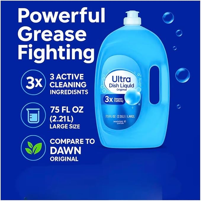 Ultra Strength Liquid Dish Soap, Original Scent, 75 fl oz – Grease-Fighting Concentrated Dishwashing Liquid for Sparkling Clean Dishes, Plates, Utensils (set of 1)