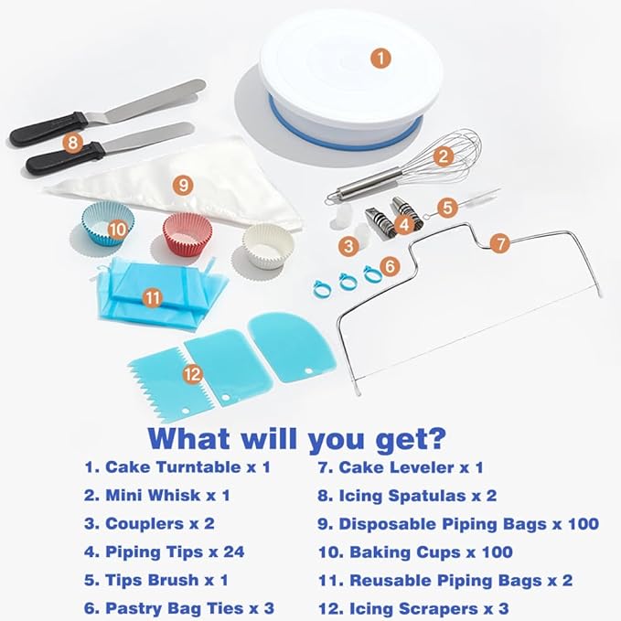 240PCS Cake Decorating Supplies Kits Cake Turntable, 100 Piping Bags 100 - Image 6