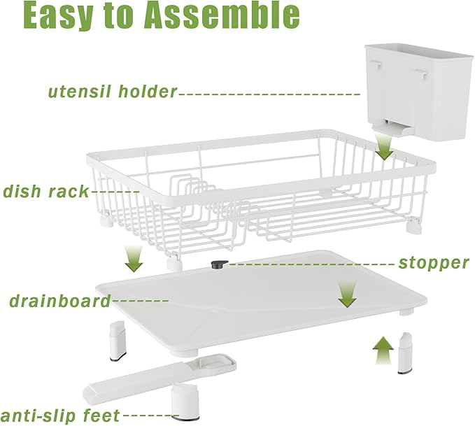 Dish Drainer Rack with Drip Tray, Sink Dish Drainer with Drainage Spout - Image 4