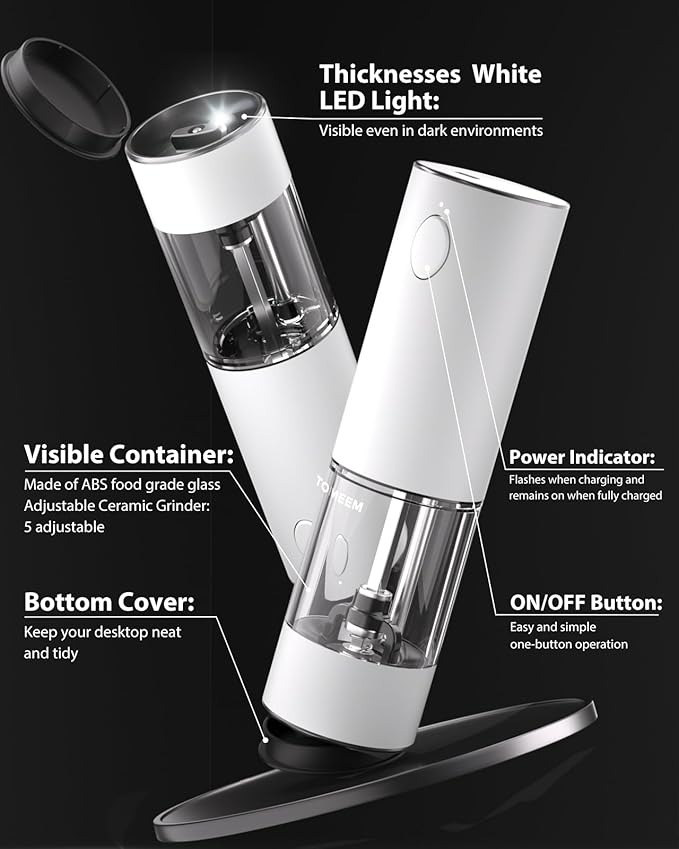 TOMEEM Upgraded Larger Capacity Electric Salt and Pepper Grinder Set - Image 7