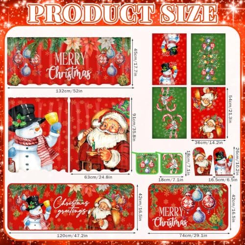 13 Pcs Christmas Kitchen Rug Towel Set, Oven Mitts Pot Holders