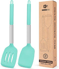 Pack of 2 Silicone Solid Turner, Non Stick Slotted Kitchen Spatulas, High Heat by BUNDLEPRO