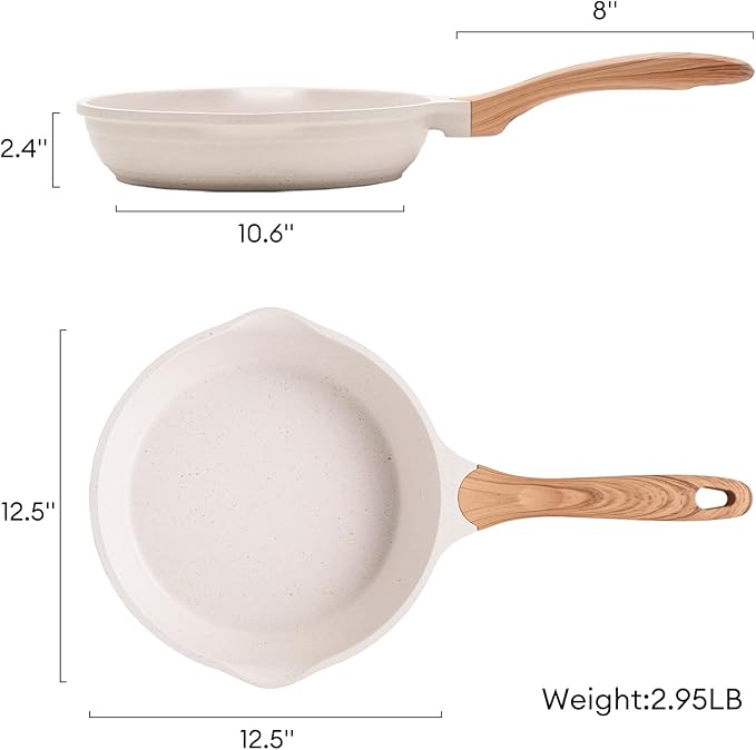 JEETEE 12.5 Inch Nonstick Frying Pan, Stone Coating Cookware, Large Omelette Pan - Image 9