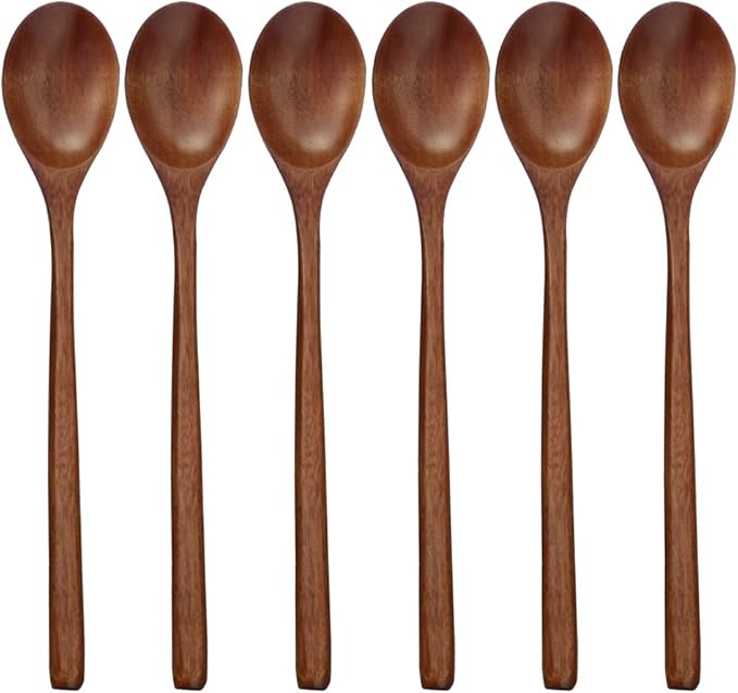 ADLORYEA Wooden Spoons, 6 Pieces 9 Inch Wood Soup Spoons by ADLORYEA