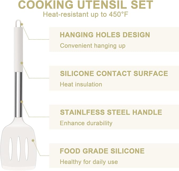 E-far Silicone Cooking Utensils Set, Slotted Turner, Soup Ladle, Pasta Server - Image 5
