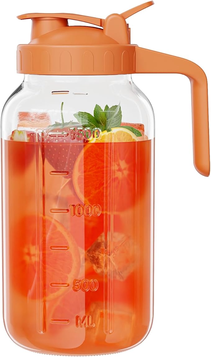 Glass Mason Jar Pitcher, 64 oz Wide Mouth Jug by Junvpic