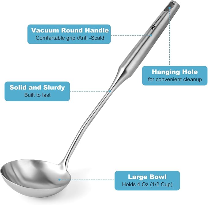 Soup Ladle - 18/10 Stainless Steel Ladle Spoon，13.8" Large Durable Metal Ladel - Image 3