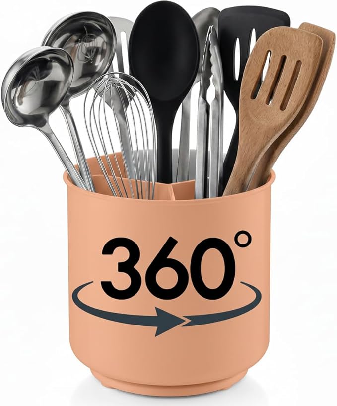 Cooler Kitchen Jumbo Rotating XL Peach Plastic Utensil Holder Caddy by CoolerKitchen