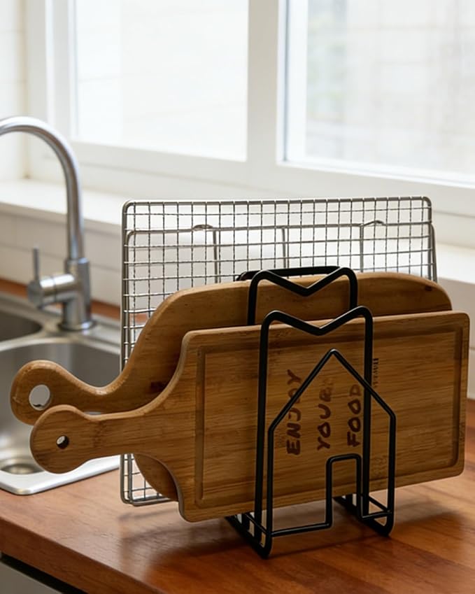 SUNFICON Cutting Board Rack Chopping Board Organizer Stand Holder Kitchen - Image 7