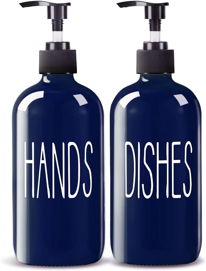 COHOSEGE Glass Soap Dispenser Set 2 Pack, 16 Oz Dish Soap Dispenser by COHOSEGE