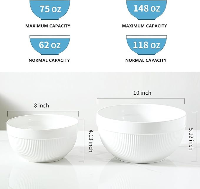 Ceramic Large Mixing Bowls for Kitchen, Dough Bread Making Bowl, 10 inch + 8 - Image 2