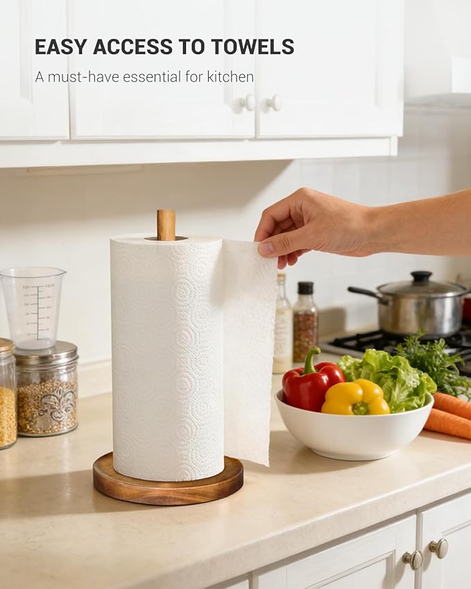 NESAPTO Paper Towel Holder Countertop, Wooden Standing Paper Towel Roll Stand - Image 6