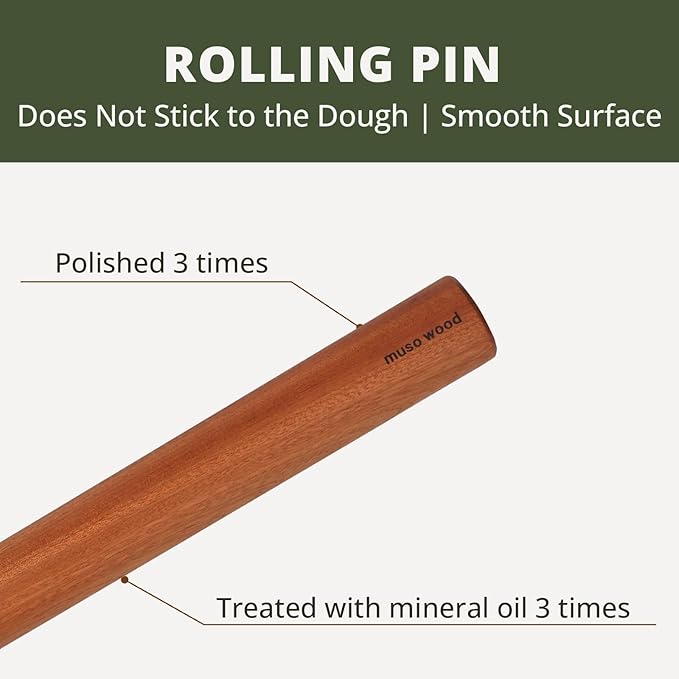 Muso Wood Sapele Wooden Dowel Rolling Pin - Image 2