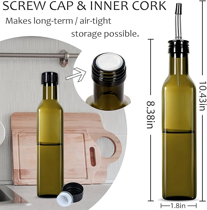 Glass Olive Oil Bottle - 250ml Second Generation Brown Oil & Vinegar Cruet - - Image 2