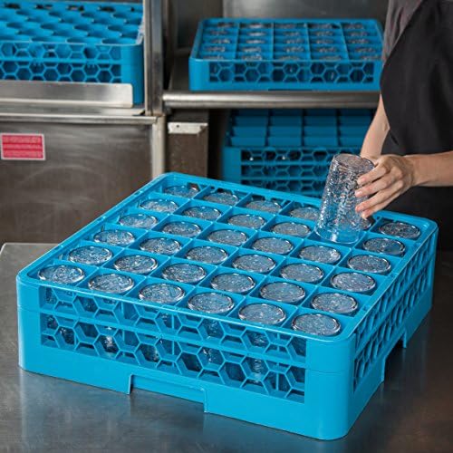 Carlisle FoodService Products 36 Compartment Glass Racks with 1 Extender - Fits 2.69" Diameter White Wine Glasses, Tumblers, Narrow Bowl Stems, 2.94" Compartments, Tamper Proof, Blue
