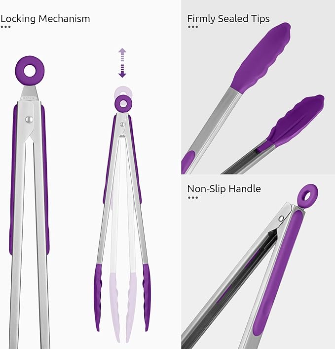 600ºF Heat Resistant Kitchen Tongs: U-Taste 12 inch Large Silicone Cooking Tong - Image 6