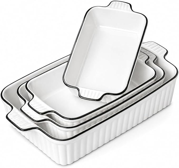 Ceramic Bakeware Set of 4, Deep Rectangular Casserole Dishes by DLIMHOME