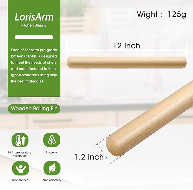 LorisArm 11.5-inch Wooden Rolling Pin - Image 2