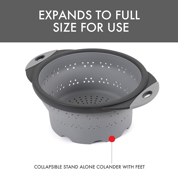 Dexas 8" Collapsible Silicone Colander in Cool Grey, Kitchen Strainer - Image 4