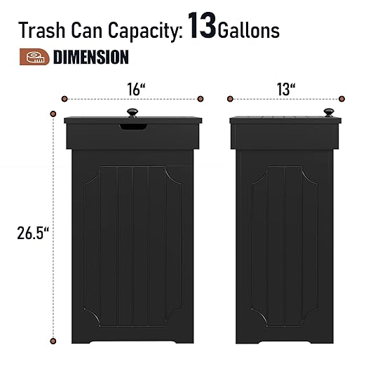 Function Home Trash Can Cabinet, 13 Gallon Kitchen Garbage Can, Wood Recycling - Image 4