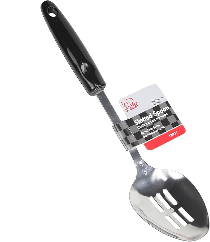 Chef Craft Select Slotted Spoon, 12.75 inches, Stainless Steel/Black - Image 2