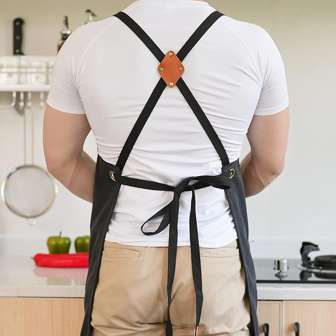 Aoomzoon Canvas Aprons for Men Chef Apron, Work Apron - 16oz Heavy Duty Cross - Image 5