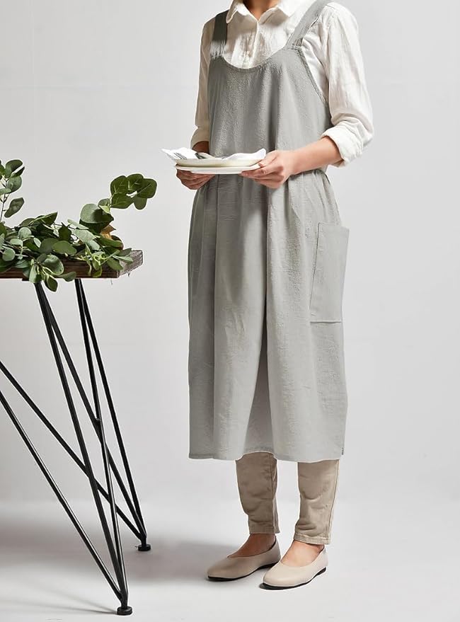 Uaussi Cotton Linen Apron Cross Back Work Apron - Image 5