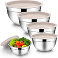TeamFar Mixing Bowls with Lids, 5-Piece Stainless Steel Metal Nesting Salad Bowl by TeamFar