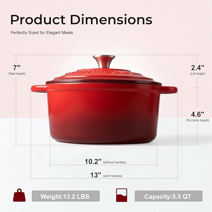 Parmedu 5.5QT Enameled Cast Iron Dutch Oven - Image 5