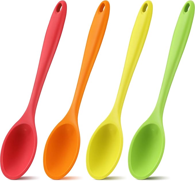 Shappy 4 Pieces Silicone Cooking Spoons 10.6 Inch Heat Resistant Kitchen Spoons by Shappy