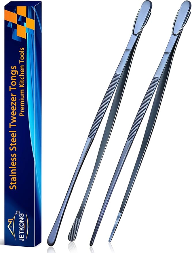 JETKONG 2 Pcs 14-Inch Cooking Tweezer Tongs Extra- Long Stainless Steel Kitchen by JETKONG