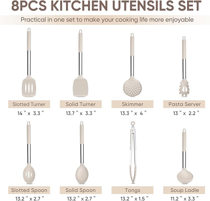 TeamFar Kitchen Utensils Set of 8, Silicone Utensils Kitchen Tools Set - Image 2