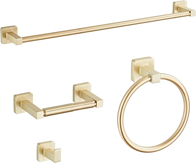 Brusehd Light Gold Bathroom Hardware Set 4 Pieces, Bathroom Accessories Set by bluebyrne
