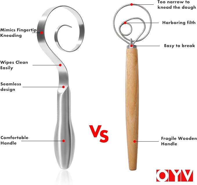 OYV Seamless Dough Whisk, 18/10 Stainless Steel Danish Dough Wisk, Dishwasher - Image 2