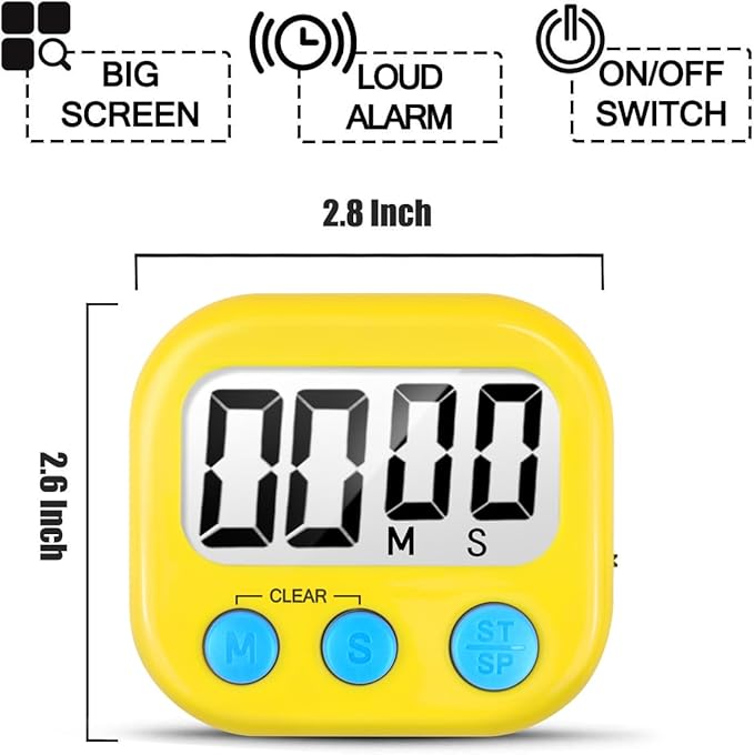 2 Pack Digital Kitchen Timer for Cooking Big Digits Loud Alarm Magnetic Backing - Image 6