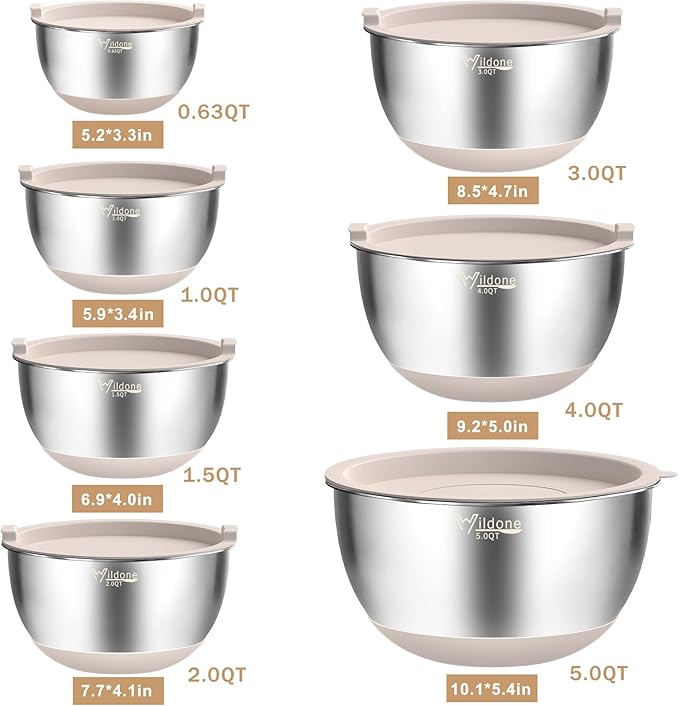 Wildone Mixing Bowls with Airtight Lids, with 3 Grater Attachments, Scale Mark - Image 7